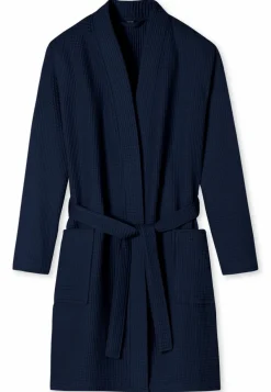 SCHIESSER Essentials badjas, dames badjas wafelpique donkerblauw