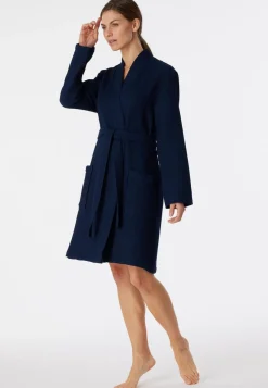 SCHIESSER Essentials badjas, dames badjas wafelpique donkerblauw