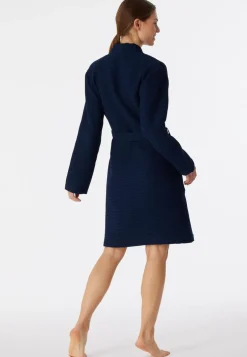 SCHIESSER Essentials badjas, dames badjas wafelpique donkerblauw