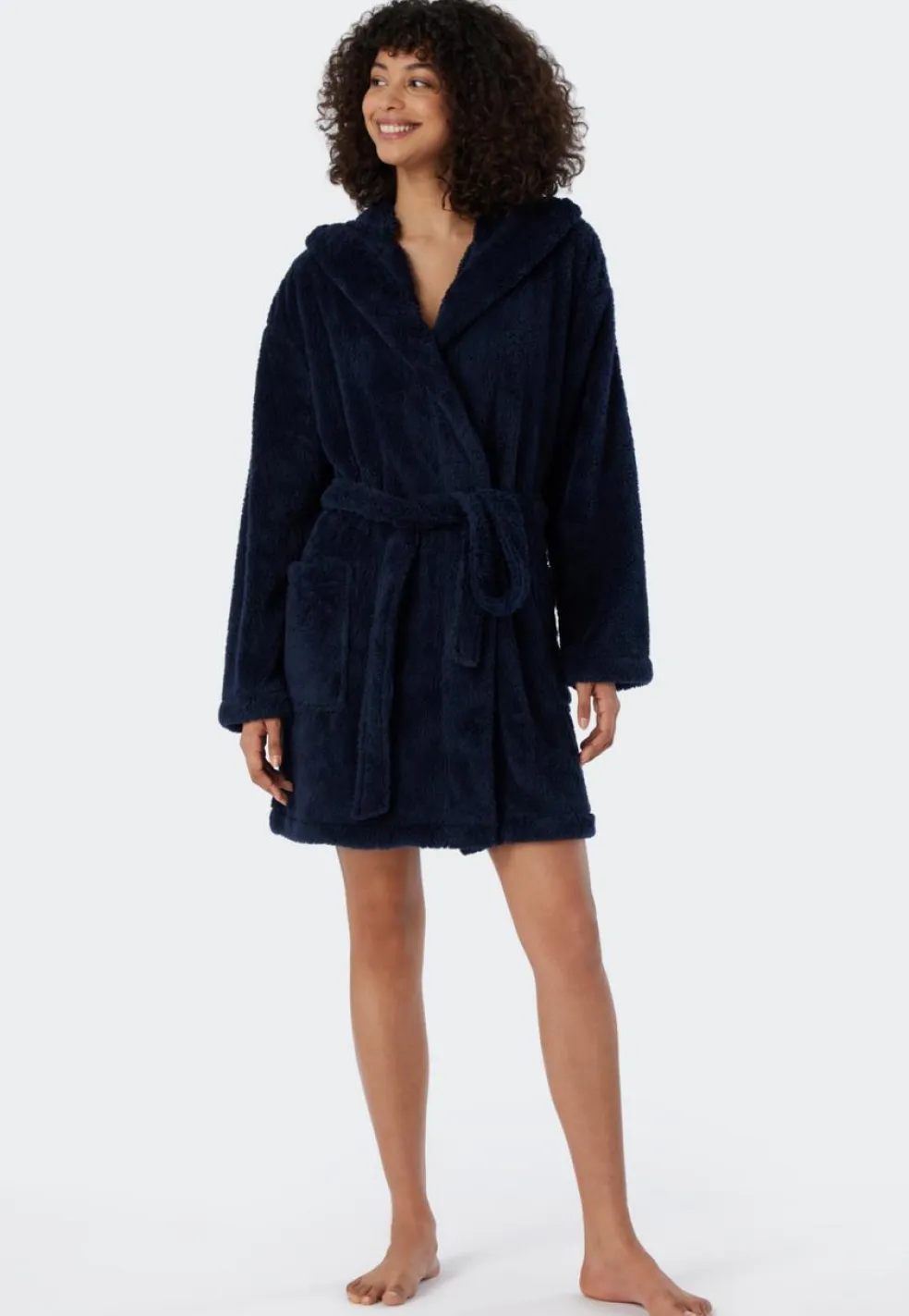 SCHIESSER Essentials badjas, dames kamerjas teddyfleece comfort fit donkerblauw