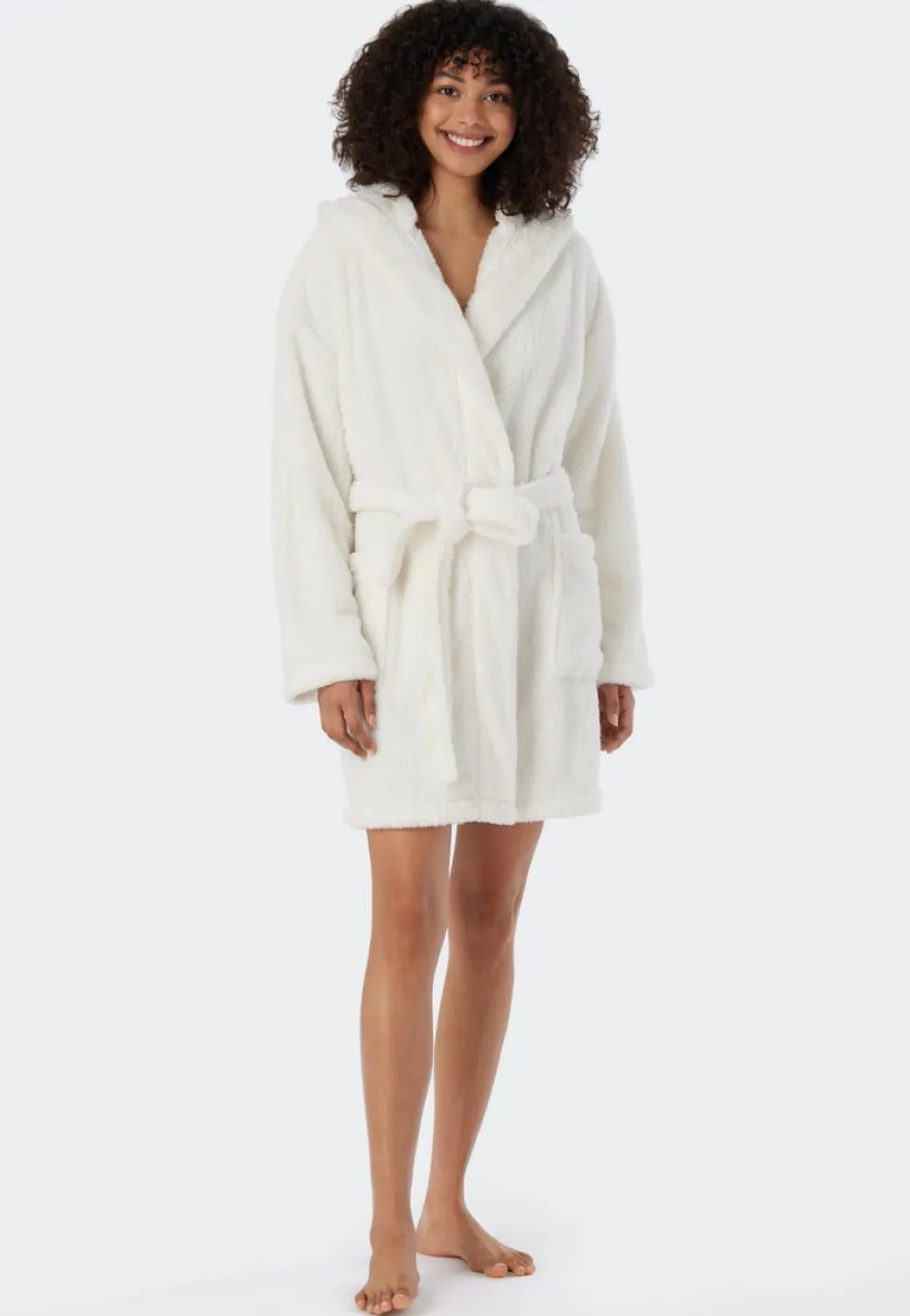 SCHIESSER Essentials badjas, dames kamerjas teddyfleece comfort fit gebroken wit