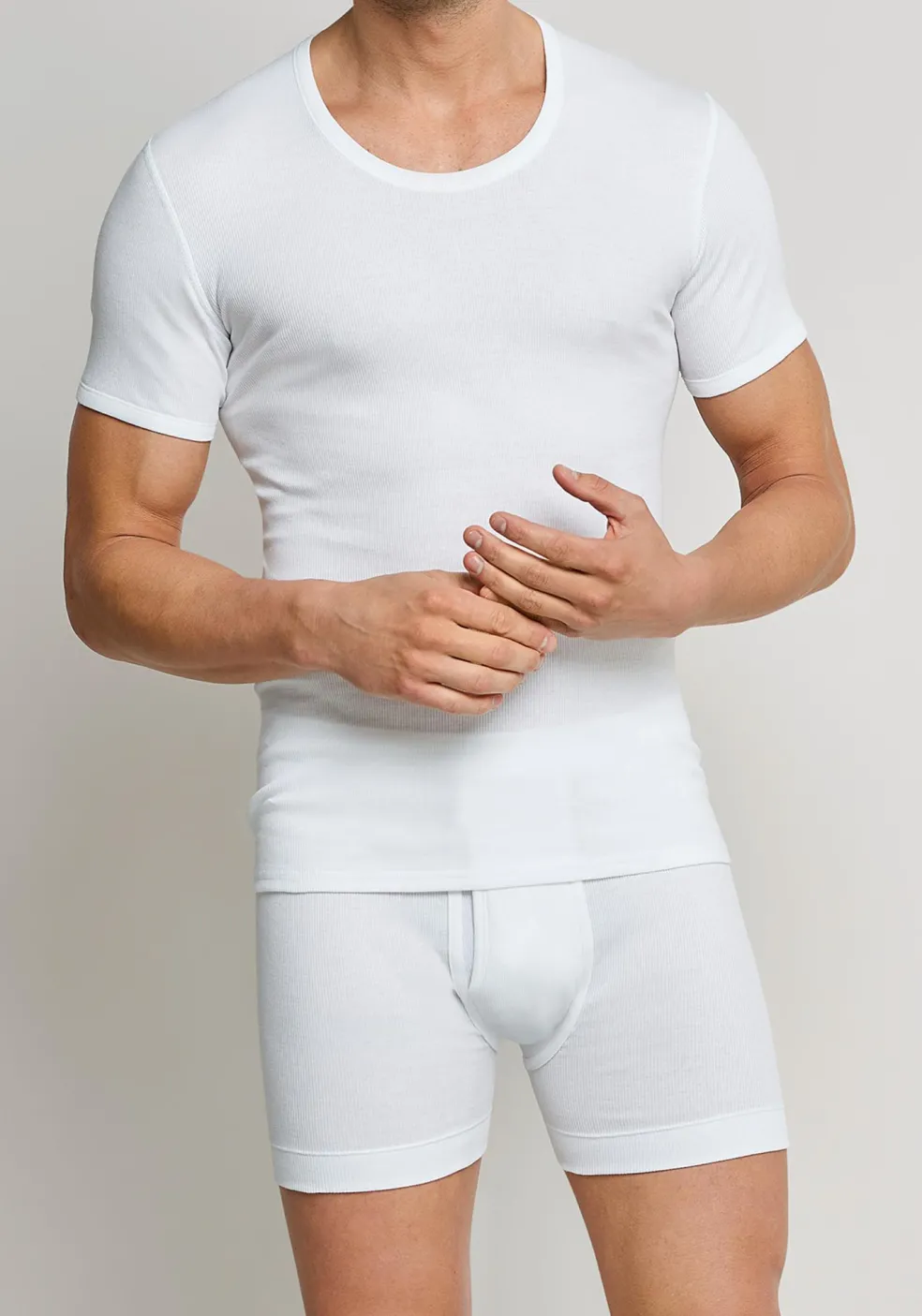 SCHIESSER Essentials T-shirt (1-pack), Doppelribb met O-hals, wit