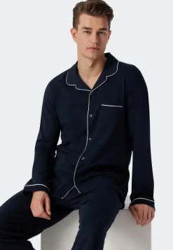 SCHIESSER Fine Interlock pyjamaset, heren pyjama lang interlock donkerblauw