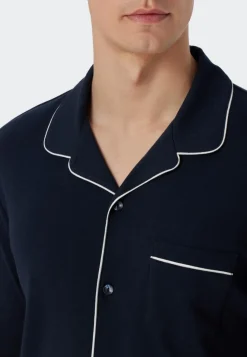 SCHIESSER Fine Interlock pyjamaset, heren pyjama lang interlock donkerblauw