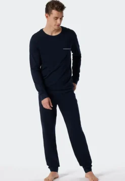 SCHIESSER Fine Interlock pyjamaset, heren pyjama lang interlock donkerblauw