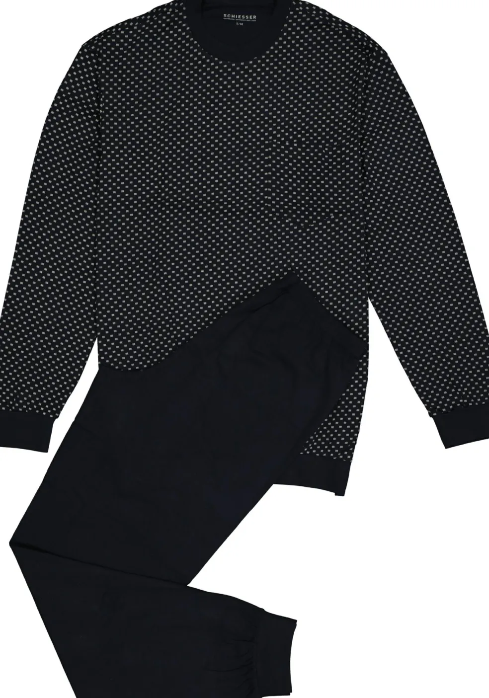 SCHIESSER heren pyjama, O-hals, blauw met wit dessin
