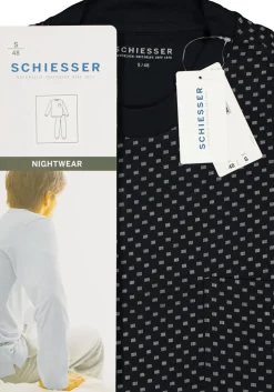 SCHIESSER heren pyjama, O-hals, blauw met wit dessin