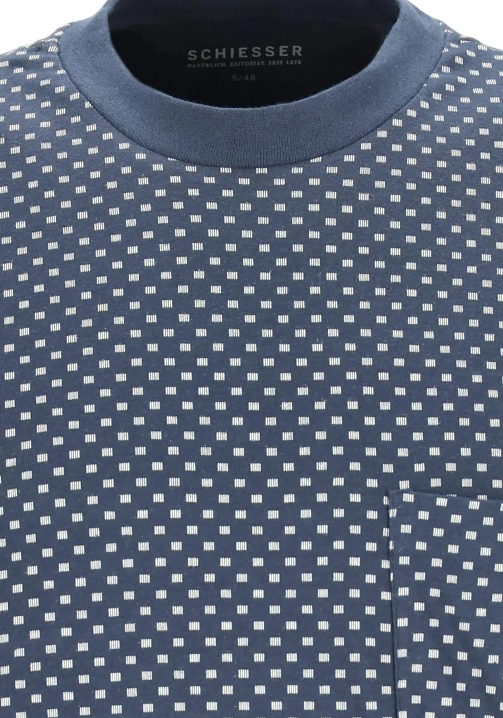 SCHIESSER heren pyjama, O-hals, blauw met wit dessin