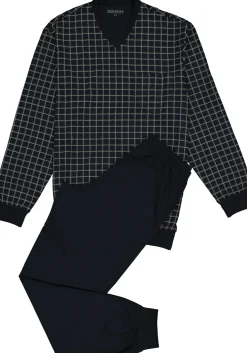 SCHIESSER heren pyjama, V-hals, blauw met wit geruit
