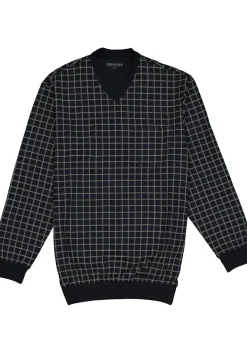 SCHIESSER heren pyjama, V-hals, blauw met wit geruit