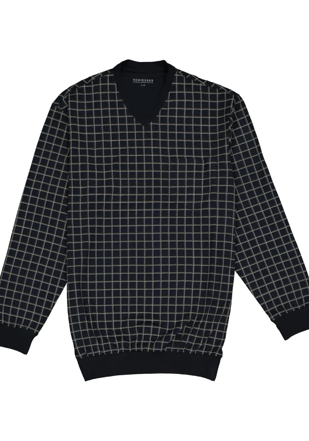 SCHIESSER heren pyjama, V-hals, blauw met wit geruit