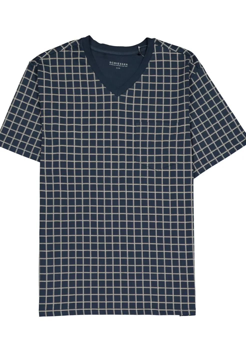 SCHIESSER heren shortama, V-hals, blauw met wit geruit
