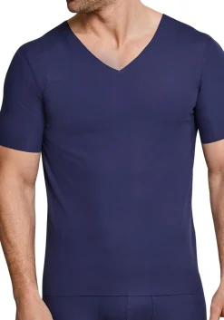 SCHIESSER Laser Cut T-shirt (1-pack), naadloos met diepe V-hals, donkerblauw