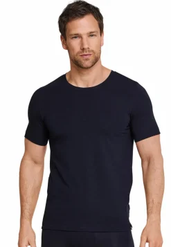 SCHIESSER Long Life Soft T-shirt (1-pack), heren shirt korte mouwen jersey elastisch ronde hals blauw-zwart