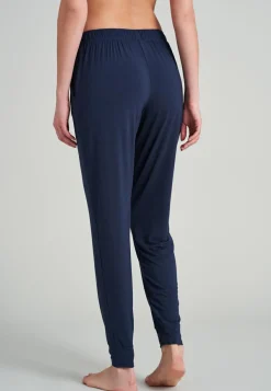 SCHIESSER Mix+Relax loungebroek lang, dames loungebroek lang modal boordjes blauw