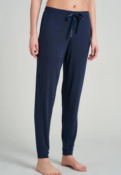 SCHIESSER Mix+Relax loungebroek lang, dames loungebroek lang modal boordjes blauw