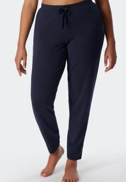 SCHIESSER Mix+Relax loungebroek lang, dames loungebroek lang modal boordjes blauw
