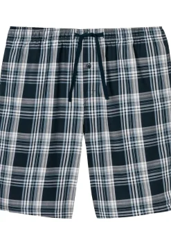 SCHIESSER Mix+Relax lounge broek, korte pijpen, dun niet elastisch, blauw geruit