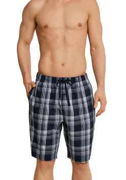 SCHIESSER Mix+Relax lounge broek, korte pijpen, dun niet elastisch, blauw geruit