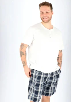 SCHIESSER Mix+Relax lounge broek, korte pijpen, dun niet elastisch, blauw geruit