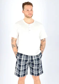 SCHIESSER Mix+Relax lounge broek, korte pijpen, dun niet elastisch, blauw geruit