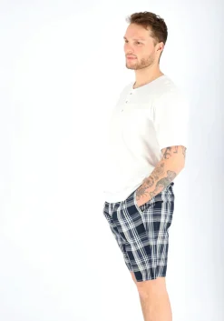 SCHIESSER Mix+Relax lounge broek, korte pijpen, dun niet elastisch, blauw geruit
