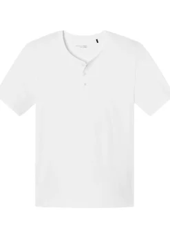 SCHIESSER Mix+Relax T-shirt, korte mouw O-hals met knoopjes, wit