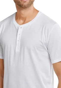 SCHIESSER Mix+Relax T-shirt, korte mouw O-hals met knoopjes, wit