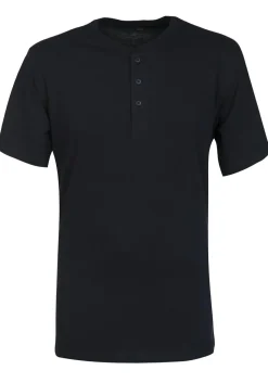 SCHIESSER Mix+Relax T-shirt, korte mouw, O-hals met knoopsluiting, blauw
