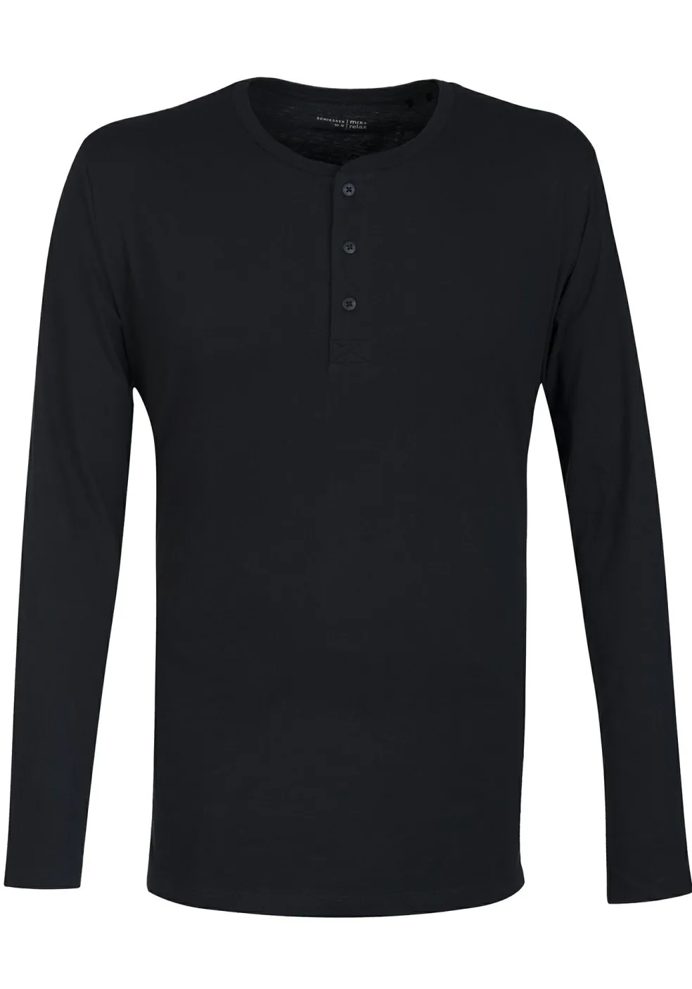 SCHIESSER Mix+Relax T-shirt, lange mouw, O-hals met knoopsluiting, blauw
