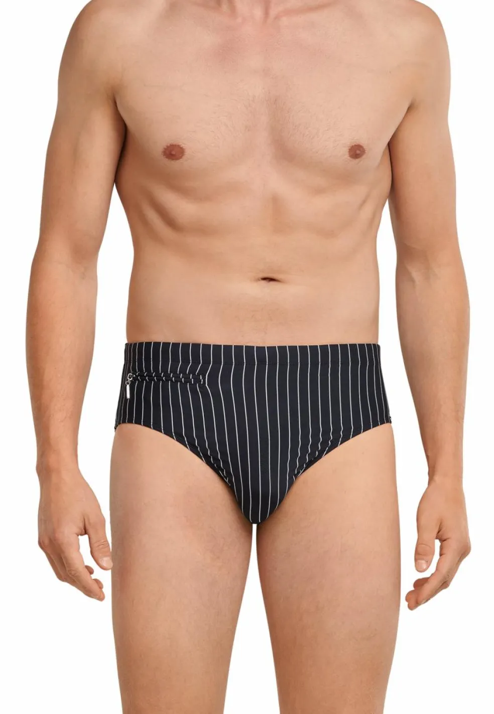 SCHIESSER Nautical Casual heren badkleding, zwemslip met ritszak breiwerk gerecycled strepen zwart
