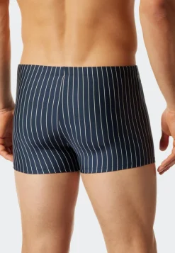 SCHIESSER Nautical Casual heren badkleding, zwembroek in retrostijl met zakje met ritssluiting, tricot gerecycled strepen admiraalblauw