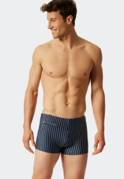 SCHIESSER Nautical Casual heren badkleding, zwembroek in retrostijl met zakje met ritssluiting, tricot gerecycled strepen admiraalblauw