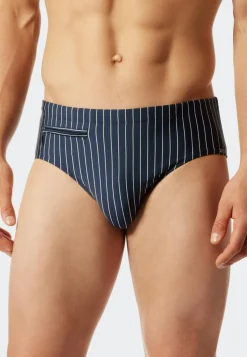 SCHIESSER Nautical Casual heren badkleding, zwemslip met ritsvak tricot gerecycled stroken admiraal
