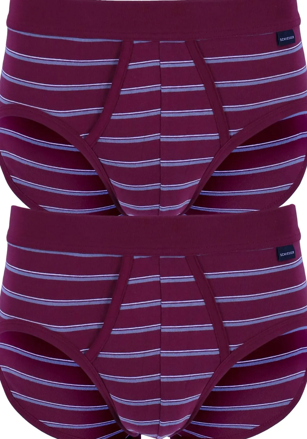 SCHIESSER Original Classics sportslips (2-pack), Feinripp met gulp, bordeaux rood gestreept