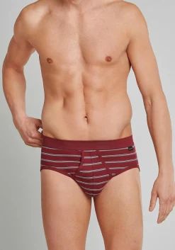 SCHIESSER Original Classics sportslips (2-pack), Feinripp met gulp, bordeaux rood gestreept