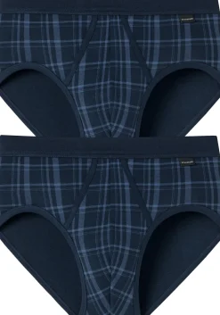 SCHIESSER Original Classics sportslips (2-pack), Feinripp met gulp, donkerblauw geruit
