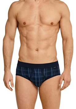 SCHIESSER Original Classics sportslips (2-pack), Feinripp met gulp, donkerblauw geruit