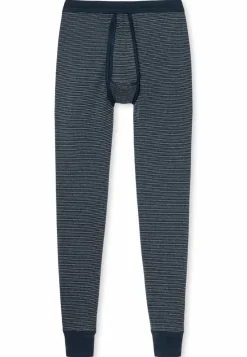 SCHIESSER Original Feinripp lange onderbroek (1-pack), heren onderbroek lang met opening donkerblauw dwarsstrepen