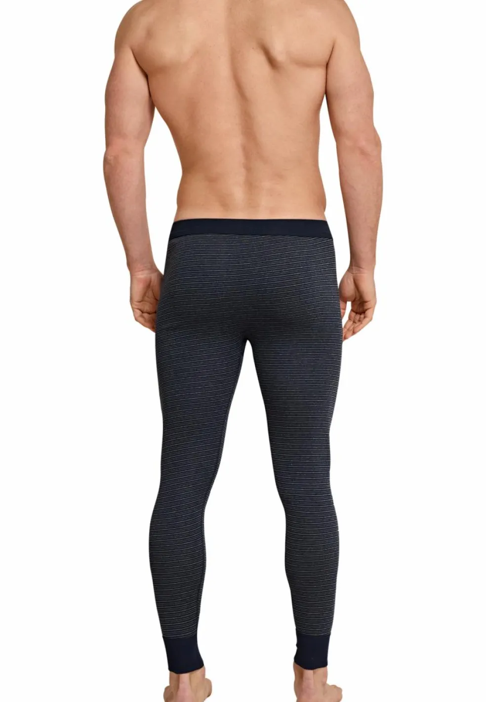 SCHIESSER Original Feinripp lange onderbroek (1-pack), heren onderbroek lang met opening donkerblauw dwarsstrepen