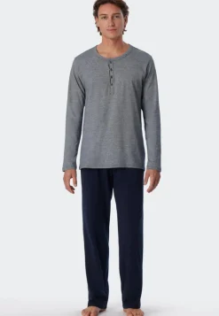SCHIESSER selected! premium pyjamaset, heren pyjama lang met knoopjes, blauw met wit gestreept