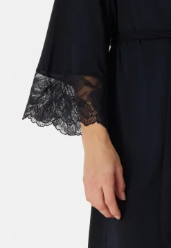 SCHIESSER Sensual Premium badjas, dames kimono modal riem kant zwart