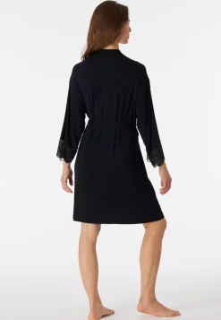 SCHIESSER Sensual Premium badjas, dames kimono modal riem kant zwart