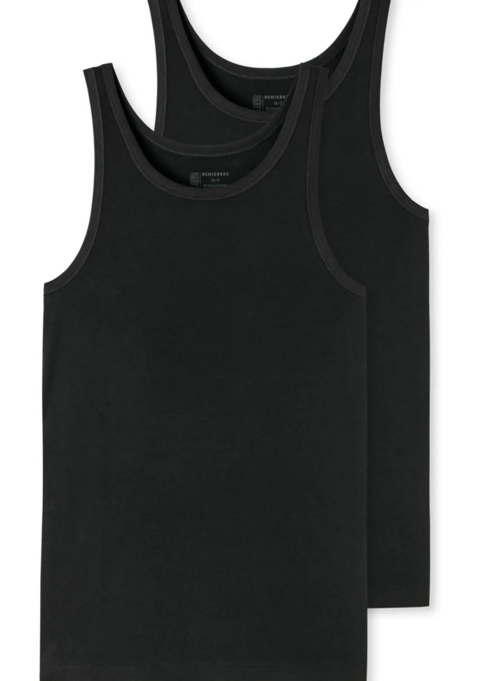 SCHIESSER 95/5 singlets (2-pack), O-hals, zwart