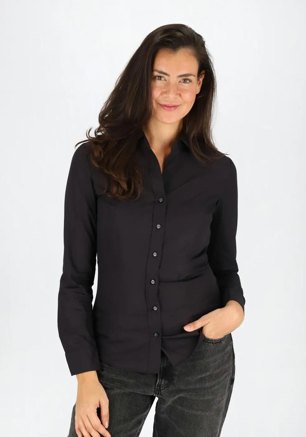 Seidensticker dames blouse slim fit, zwart