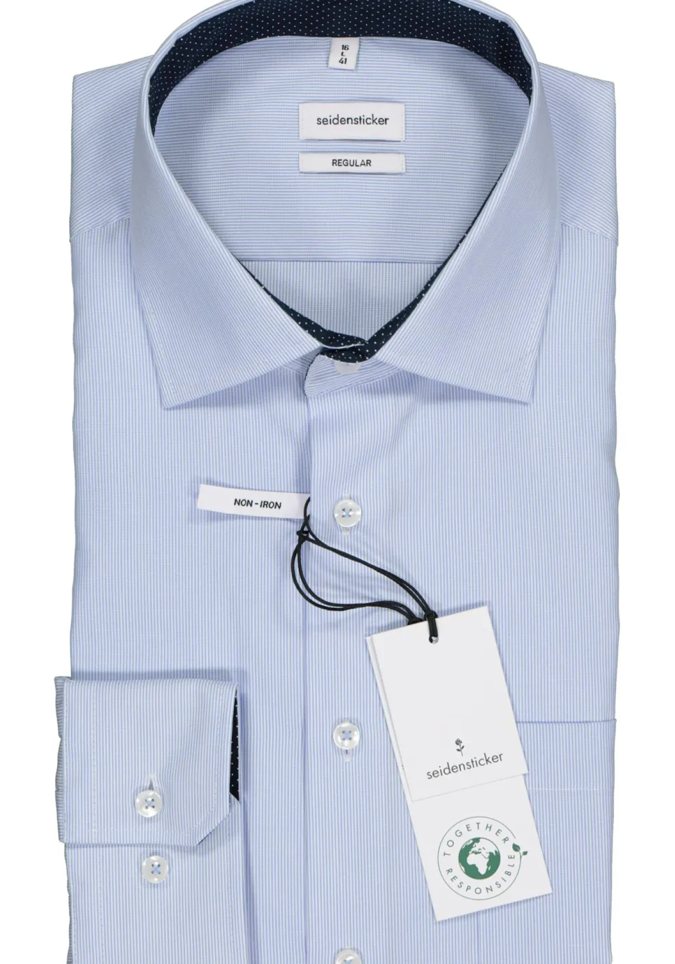 Seidensticker regular fit overhemd, blauw met wit gestreept (contrast)