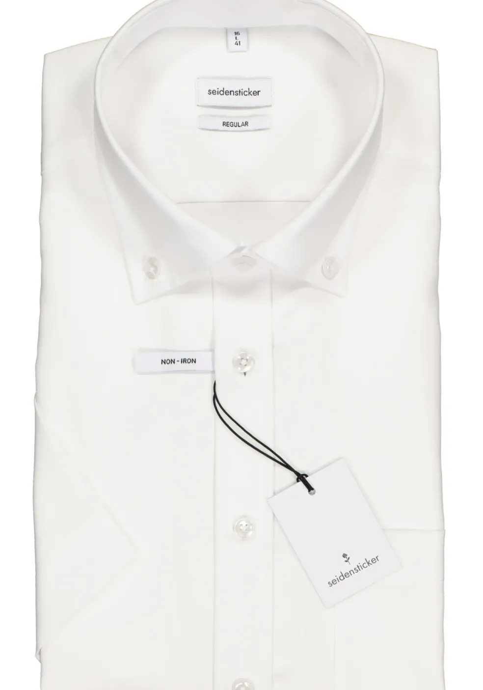 Seidensticker regular fit overhemd, korte mouw met button-down kraag, wit