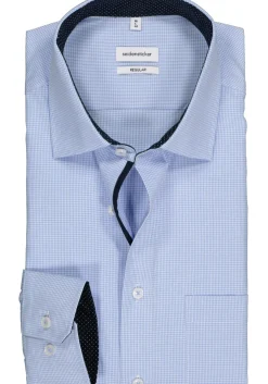 Seidensticker regular fit overhemd, blauw met wit geruit (contrast)