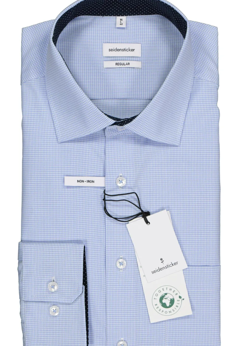 Seidensticker regular fit overhemd, blauw met wit geruit (contrast)