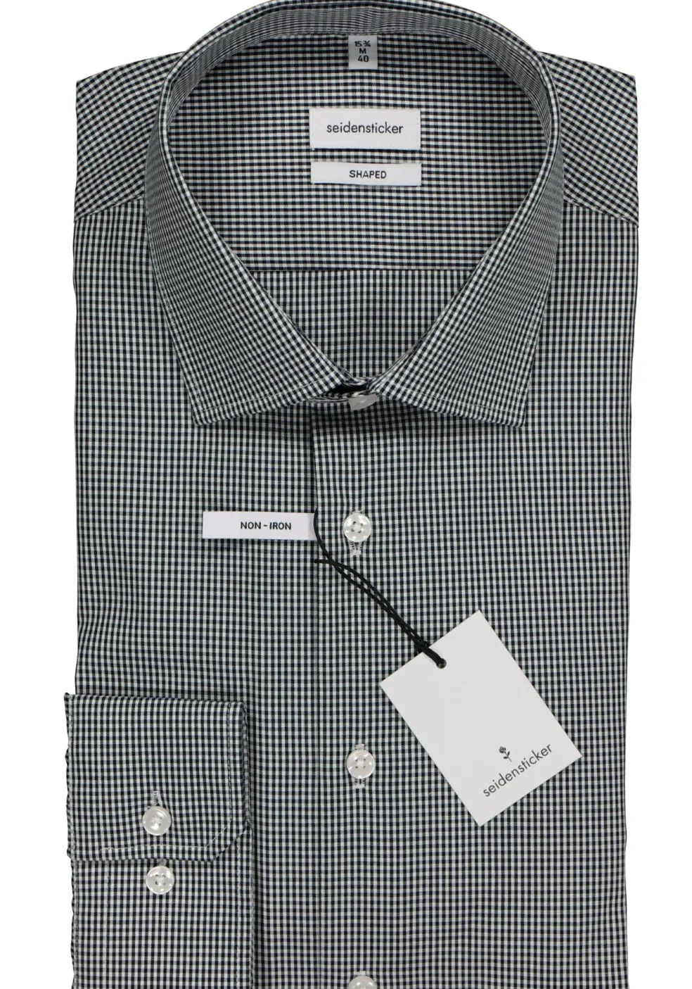 Seidensticker shaped fit overhemd, donkerblauw met wit geruit